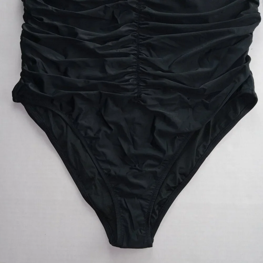 J. Crew Women's Ruched Sweetheart One Piece Swimsuit Sz 24 Black Removable Pads